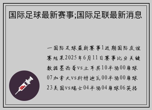 国际足球最新赛事;国际足联最新消息